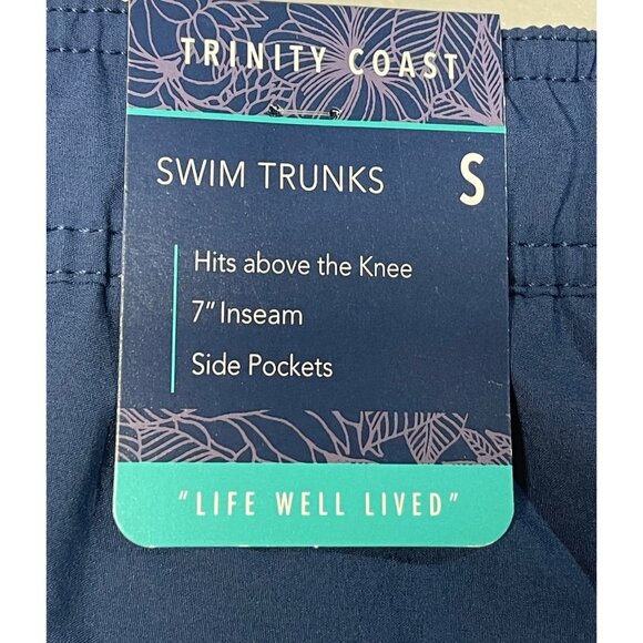Trinity Coast Mens Small Blue Swim Trunks Elastic Waist Drawstring & Pockets - Picture 5 of 7